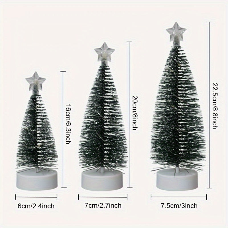 3pcs LED Christmas Tree Set – Small, Medium & Large Light-Up Trees with Copper Wire LED Lights – Holiday Home Decoration
