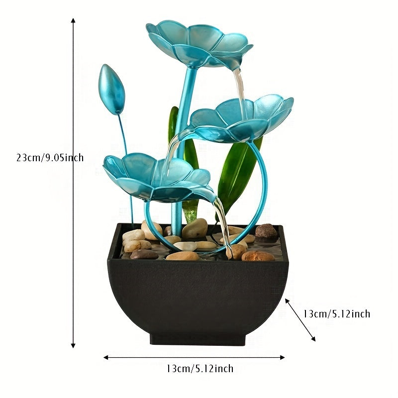 Serene Mini Tabletop Fountain – LED Light, Flowing Waterfall, Natural River Stones