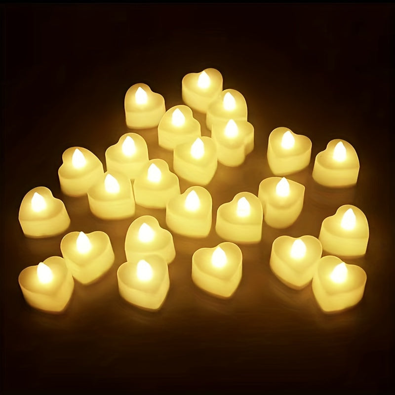 24pcs Heart-Shaped LED Candle Lights – Mini Flickering Night Lights for Weddings, Parties & Home Decor