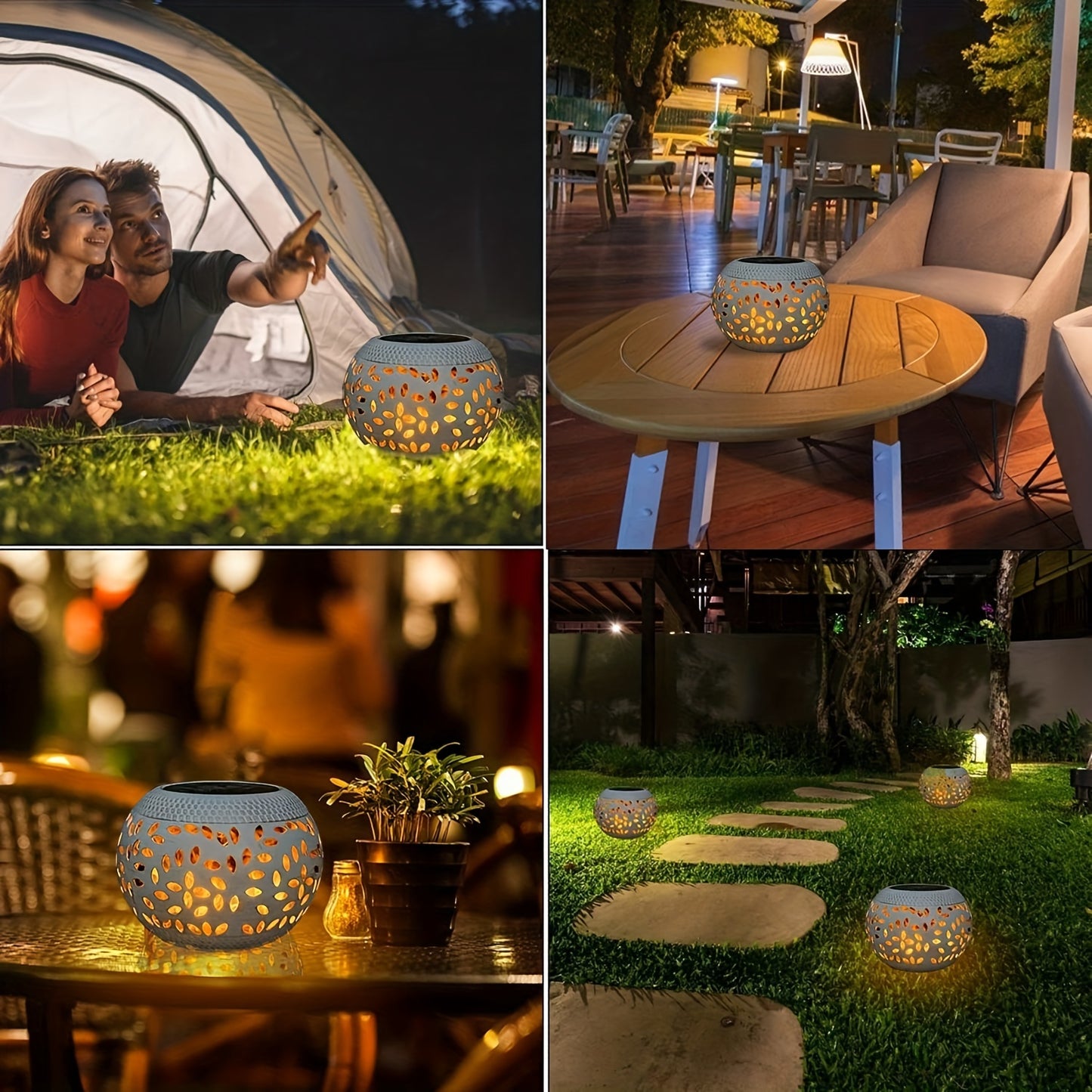 Solar Table Light Outdoor – White Metal Lantern, Solar Powered Decorative Garden & Patio Lamp