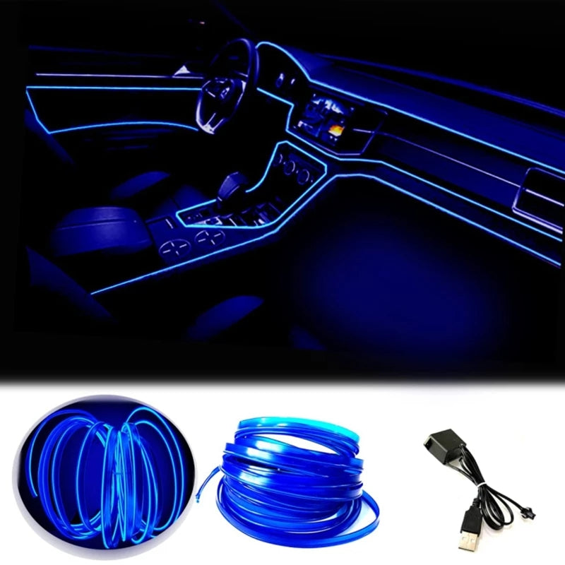 Blue LED Car Interior Light Strip – Flexible USB Neon Rope for Cars, Bedroom & Party Decor