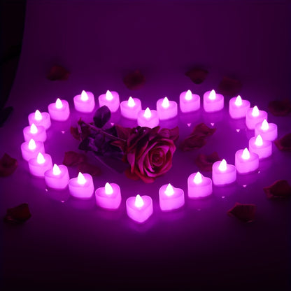 24pcs Heart-Shaped LED Candle Lights – Mini Flickering Night Lights for Weddings, Parties & Home Decor