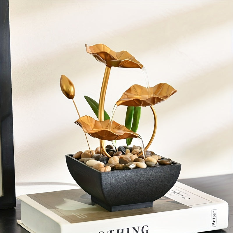 Serene Mini Tabletop Fountain – LED Light, Flowing Waterfall, Natural River Stones