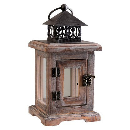 Vintage Wooden & Iron Glass Candle Holder