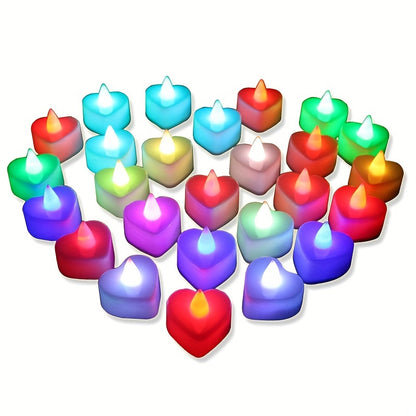 24pcs Heart-Shaped LED Candle Lights – Mini Flickering Night Lights for Weddings, Parties & Home Decor