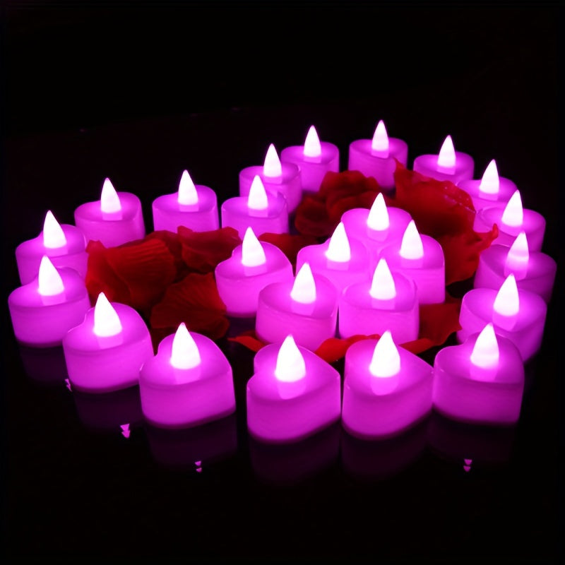 24pcs Heart-Shaped LED Candle Lights – Mini Flickering Night Lights for Weddings, Parties & Home Decor