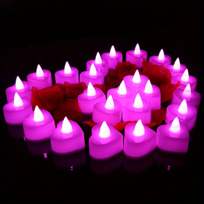 24pcs Heart-Shaped LED Candle Lights – Mini Flickering Night Lights for Weddings, Parties & Home Decor