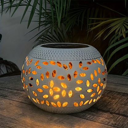 Solar Table Light Outdoor – White Metal Lantern, Solar Powered Decorative Garden & Patio Lamp