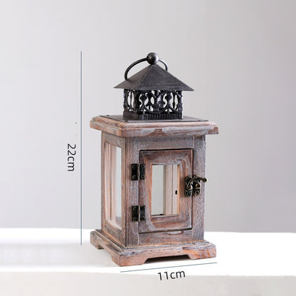 Vintage Wooden & Iron Glass Candle Holder