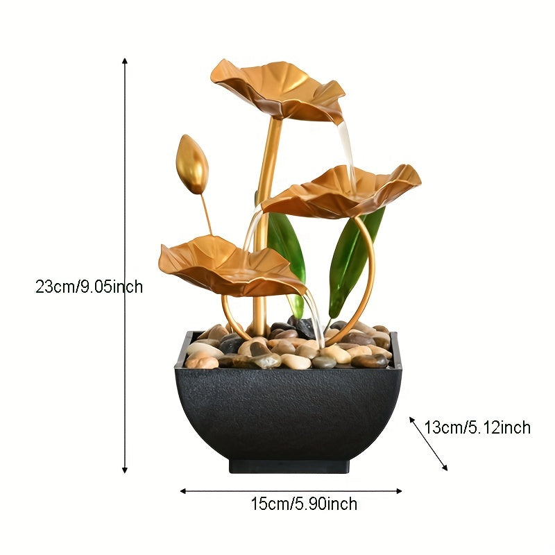 Serene Mini Tabletop Fountain – LED Light, Flowing Waterfall, Natural River Stones