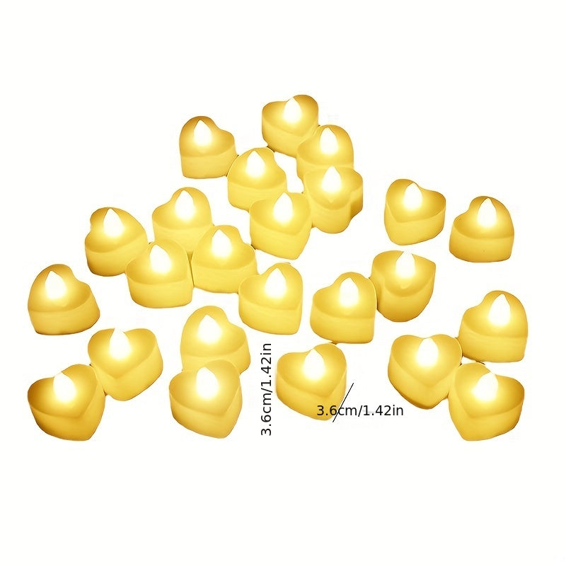 24pcs Heart-Shaped LED Candle Lights – Mini Flickering Night Lights for Weddings, Parties & Home Decor