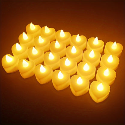 24pcs Heart-Shaped LED Candle Lights – Mini Flickering Night Lights for Weddings, Parties & Home Decor