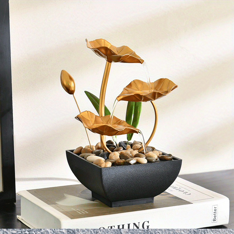 Serene Mini Tabletop Fountain – LED Light, Flowing Waterfall, Natural River Stones