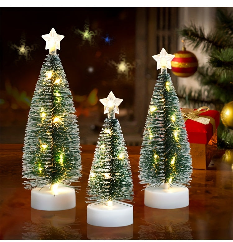 3pcs LED Christmas Tree Set – Small, Medium & Large Light-Up Trees with Copper Wire LED Lights – Holiday Home Decoration