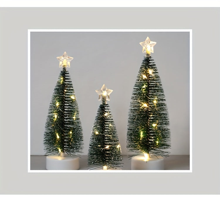 3pcs LED Christmas Tree Set – Small, Medium & Large Light-Up Trees with Copper Wire LED Lights – Holiday Home Decoration