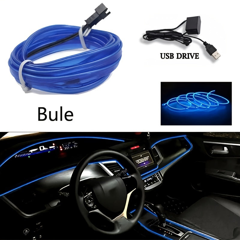 Blue LED Car Interior Light Strip – Flexible USB Neon Rope for Cars, Bedroom & Party Decor