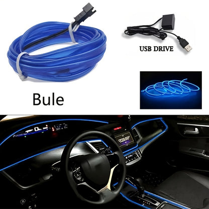 Blue LED Car Interior Light Strip – Flexible USB Neon Rope for Cars, Bedroom & Party Decor