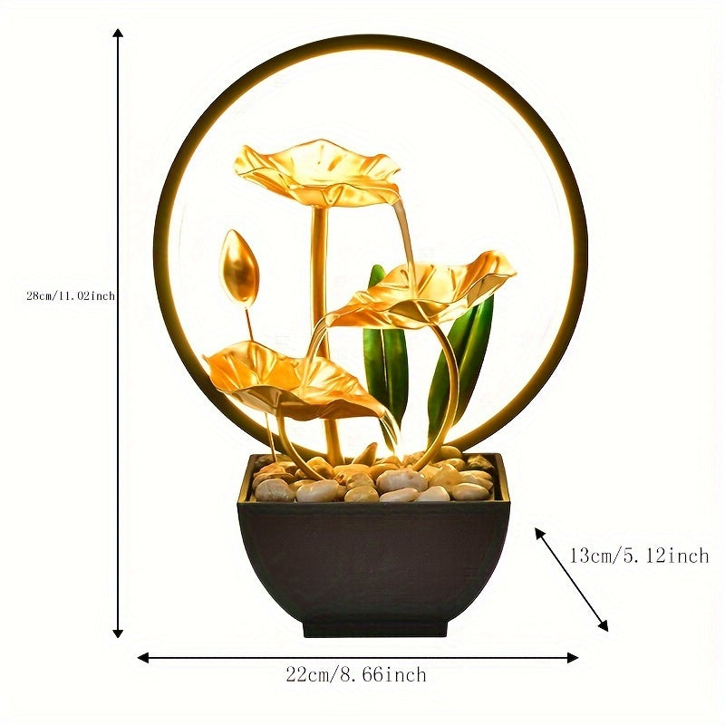 Serene Mini Tabletop Fountain – LED Light, Flowing Waterfall, Natural River Stones