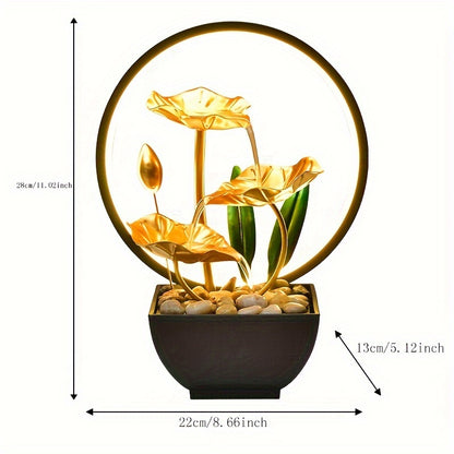 Serene Mini Tabletop Fountain – LED Light, Flowing Waterfall, Natural River Stones