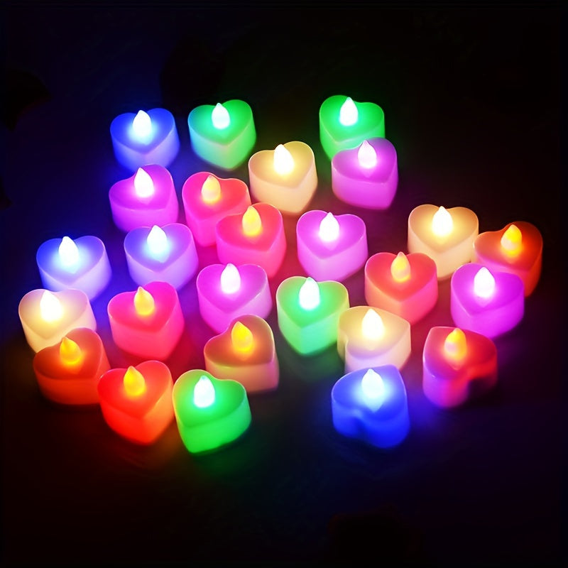 24pcs Heart-Shaped LED Candle Lights – Mini Flickering Night Lights for Weddings, Parties & Home Decor