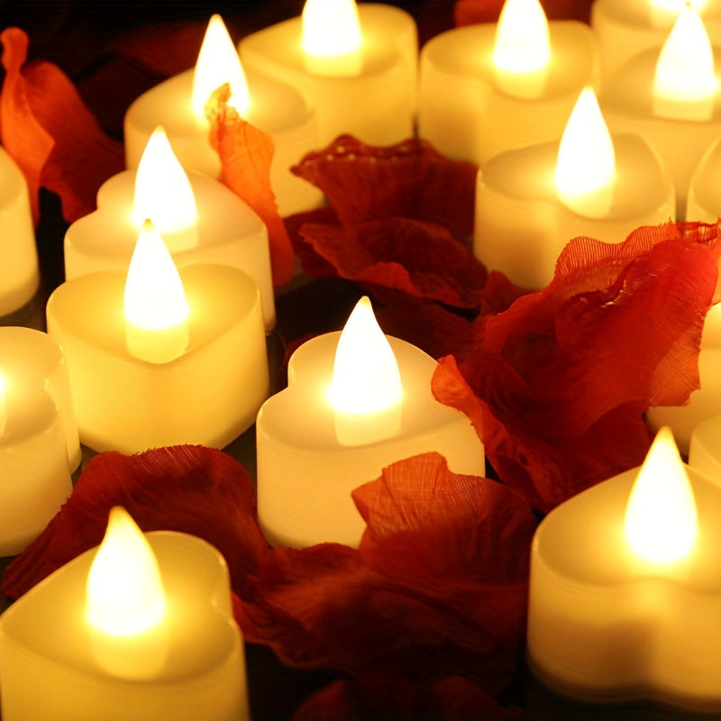 24pcs Heart-Shaped LED Candle Lights – Mini Flickering Night Lights for Weddings, Parties & Home Decor