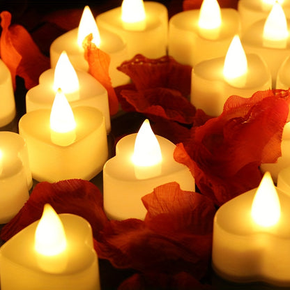 24pcs Heart-Shaped LED Candle Lights – Mini Flickering Night Lights for Weddings, Parties & Home Decor