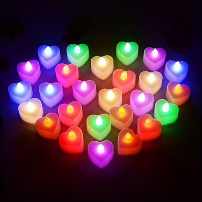 24pcs Heart-Shaped LED Candle Lights – Mini Flickering Night Lights for Weddings, Parties & Home Decor