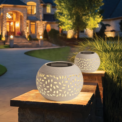 Solar Table Light Outdoor – White Metal Lantern, Solar Powered Decorative Garden & Patio Lamp