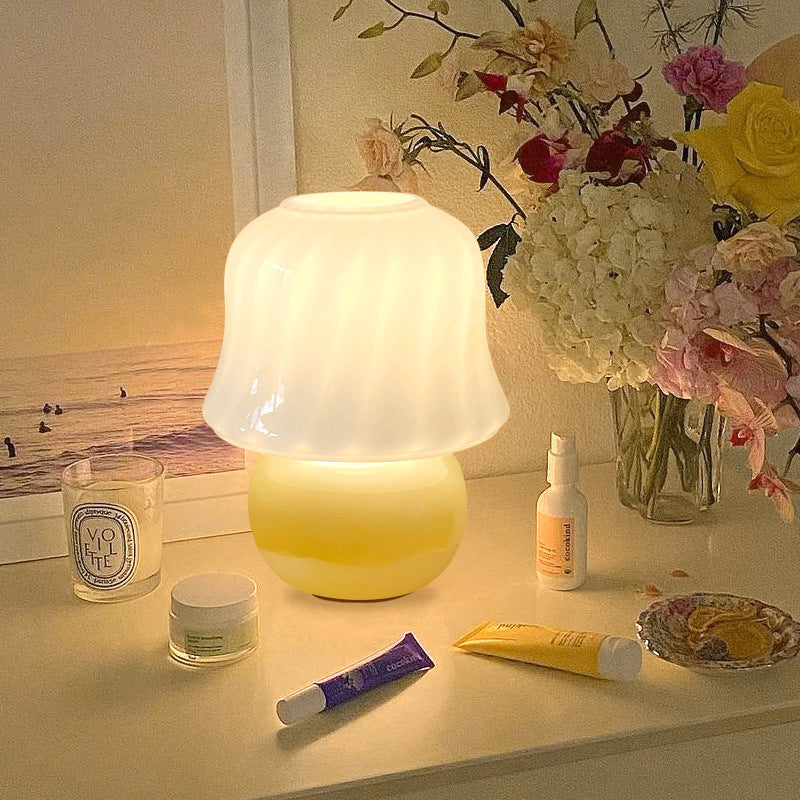 French Cream Handmade Glass Mushroom Lamp
