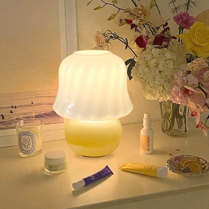 French Cream Handmade Glass Mushroom Lamp