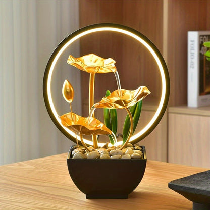 Serene Mini Tabletop Fountain – LED Light, Flowing Waterfall, Natural River Stones