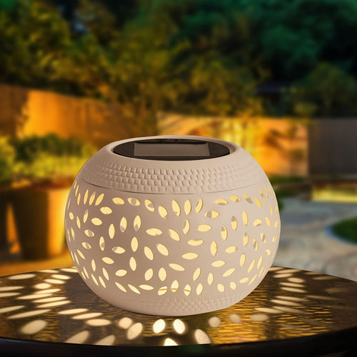 Solar Table Light Outdoor – White Metal Lantern, Solar Powered Decorative Garden & Patio Lamp