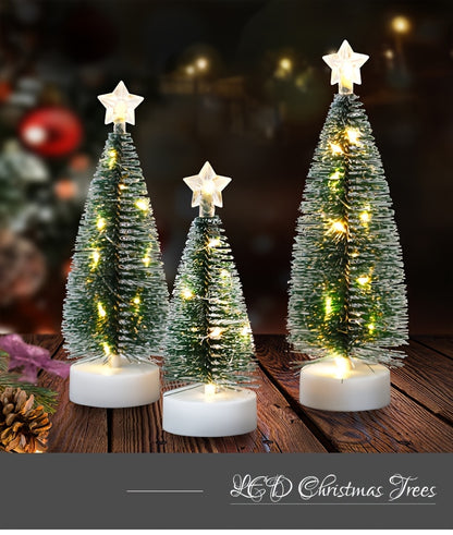 3pcs LED Christmas Tree Set – Small, Medium & Large Light-Up Trees with Copper Wire LED Lights – Holiday Home Decoration