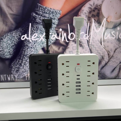 14-in-1 Power Strip with Surge Protector — 8 AC Outlets & 6 USB Ports (2 USB-C), Flat Plug, Short Cord, Overload Protection for Home, Office, School