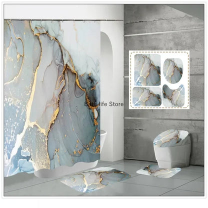 Modern 3D Shower Curtain Set with Anti-Slip Bath Mat – Water-Resistant & Custom Sizes