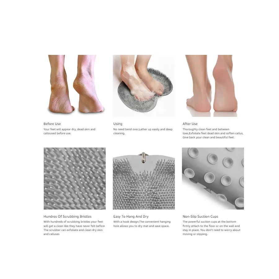 Shower Foot Scrubber Mat & Back Washer – Exfoliating Bath Wash Pad with Suction Cups