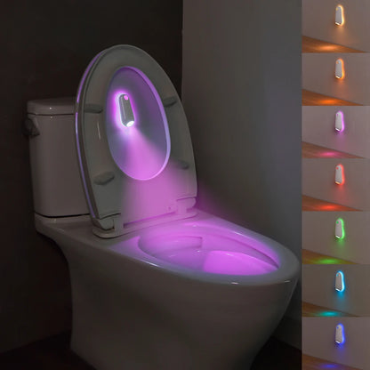 LED Smart Motion Sensor Toilet Night Light – USB Rechargeable, 8-Color Lamp for Bathroom, Corridor & Home Decor