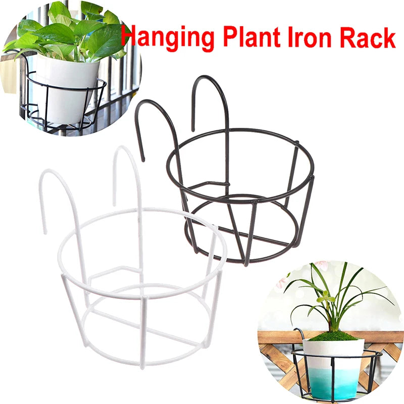 Garden Hanging Plant Iron Rack – Balcony Round Flower Pot Holder for Railing & Fence