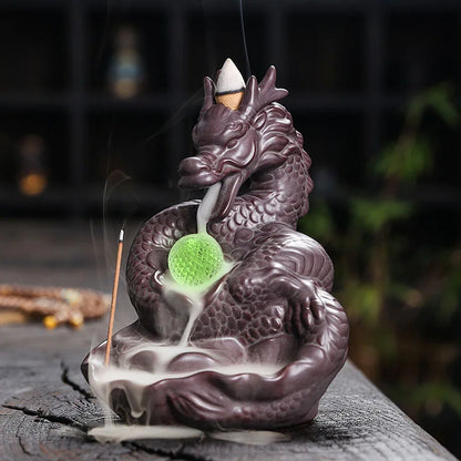 Dragon LED Backflow Incense Burner – Ceramic Waterfall Smoke Holder