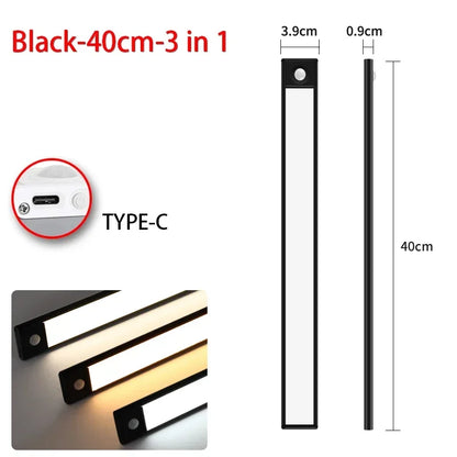 LED Night Light with Motion Sensor – USB Rechargeable Cabinet Lamp for Wardrobe, Kitchen, Bedroom & Hallway (20/30/40/60cm)