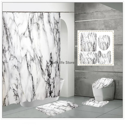 Modern 3D Shower Curtain Set with Anti-Slip Bath Mat – Water-Resistant & Custom Sizes