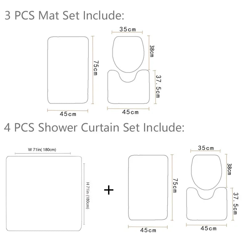 Modern 3D Shower Curtain Set with Anti-Slip Bath Mat – Water-Resistant & Custom Sizes