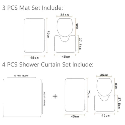 Modern 3D Shower Curtain Set with Anti-Slip Bath Mat – Water-Resistant & Custom Sizes