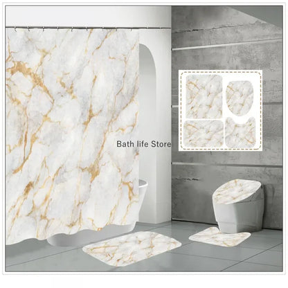 Modern 3D Shower Curtain Set with Anti-Slip Bath Mat – Water-Resistant & Custom Sizes