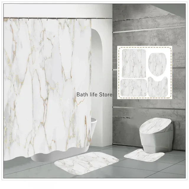 Modern 3D Shower Curtain Set with Anti-Slip Bath Mat – Water-Resistant & Custom Sizes