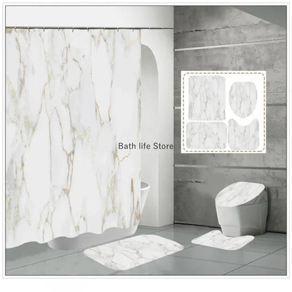 Modern 3D Shower Curtain Set with Anti-Slip Bath Mat – Water-Resistant & Custom Sizes