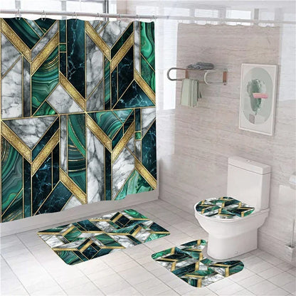 Modern 3D Shower Curtain Set with Anti-Slip Bath Mat – Water-Resistant & Custom Sizes