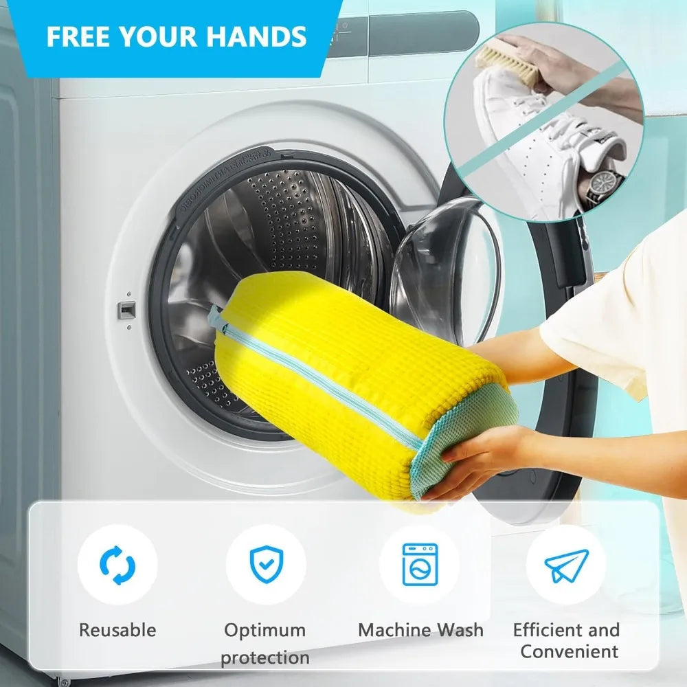 Durable Shoe Washing Machine Bag – Yellow with Blue Zipper | Fits All Shoe Types, Ideal for Sneakers & Casual Shoes