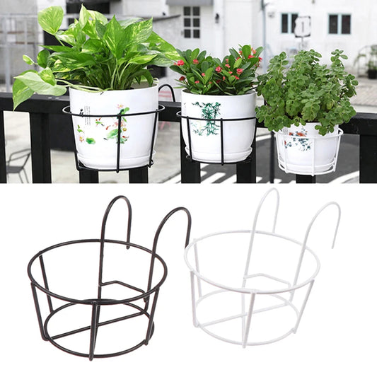 Garden Hanging Plant Iron Rack – Balcony Round Flower Pot Holder for Railing & Fence