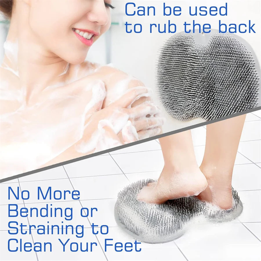 Shower Foot Scrubber Mat & Back Washer – Exfoliating Bath Wash Pad with Suction Cups